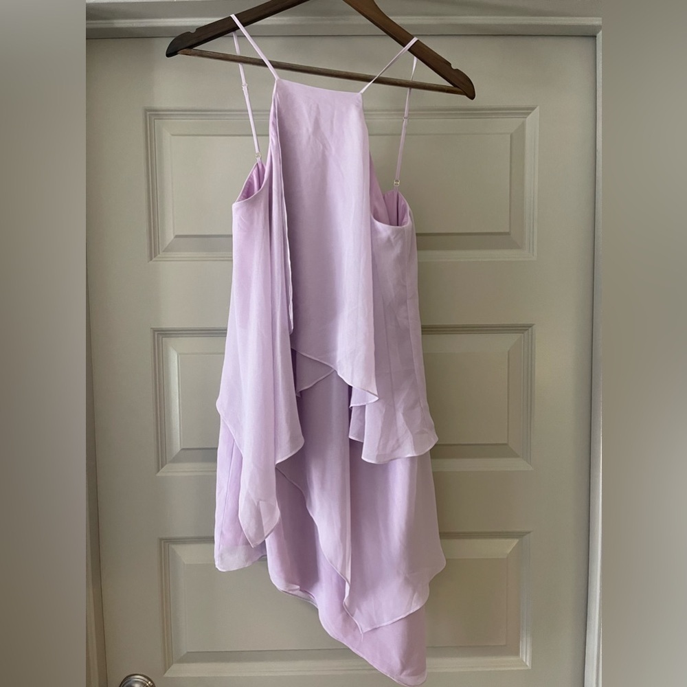 NWOT Amanda Uprichard Lavender Chiffon Asymmetrical High Neck Layered Mini Dress